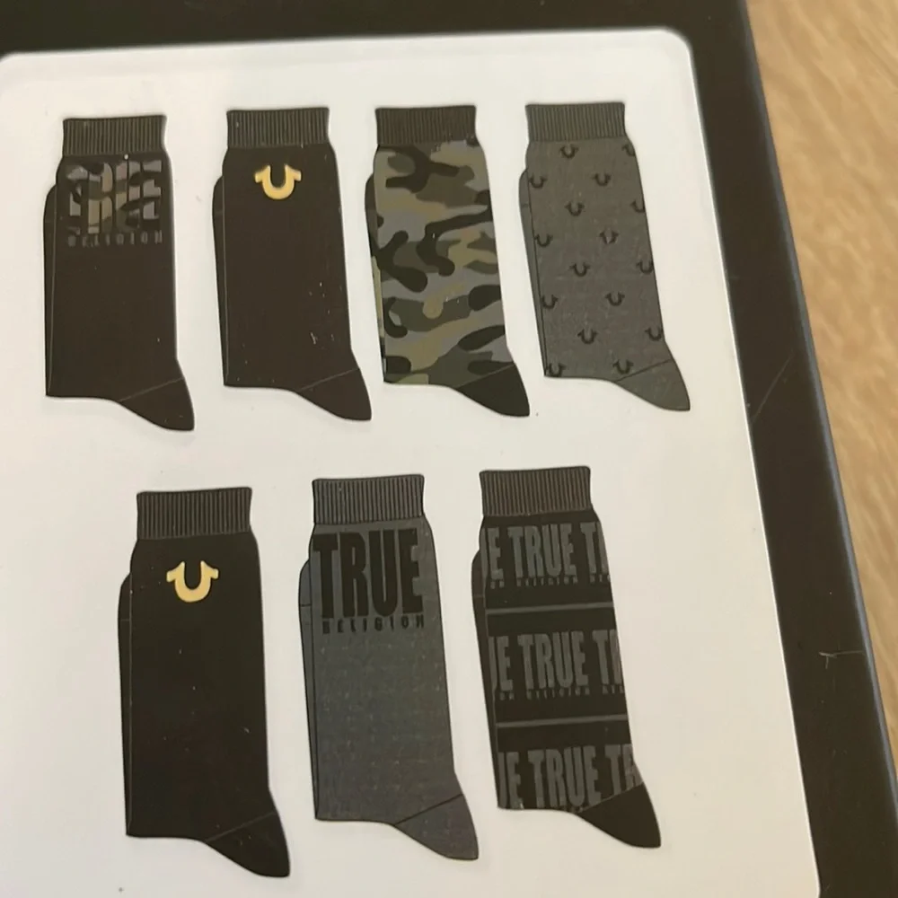 🧦True Religion 7 Pack Crew Socks Shoe Gift Pack Shoe Sz 6 to 12-1/2